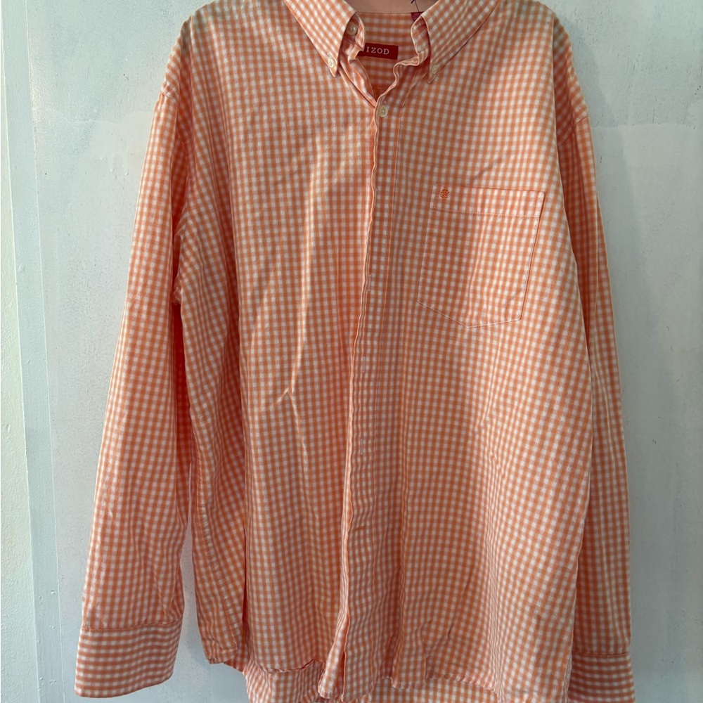 Izod Men's Orange & White Gingham Button-Down Shirt
